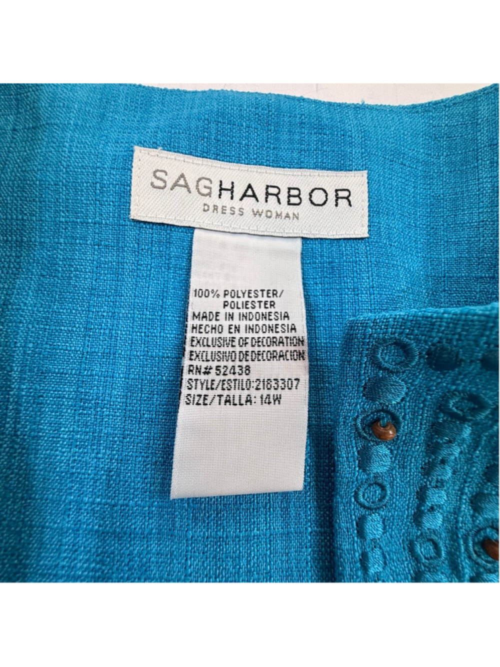 Sag Harbor Dress Woman Turquoise Two Piece Skirt Suit Set Size 14W Beaded Jacket - Picture 13 of 15
